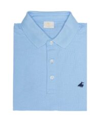 חולצת פולו לגבר שרוול קצר בצבע תכלת לוגו כחול 100% כותנה