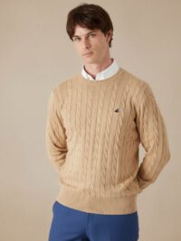 סריג לולאות לגבר בצבע קאמל צוארון עגול 100% כותנה מצרית סופימה