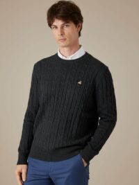 סריג לולאות לגבר בצבע אפור צוארון עגול