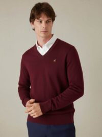 סריג לגבר בצבע בורדו עם צוארון וי 100% כותנה מצרית סופימה