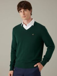 סריג לגבר בצבע ירוק עם צוארון V 100% כותנה מצרית סופימה