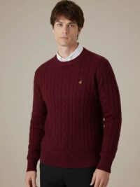 סריג לולאות לגבר בצבע בורדו צוארון עגול