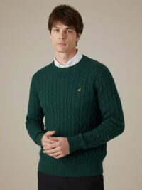 סריג לולאות לגבר בצבע ירוק צוארון עגול