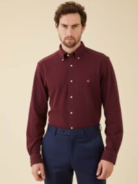 חולצת פולו לגבר שרוול ארוך בצבע בורדו 100% כותנה