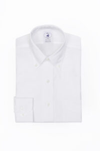 חולצת אוקספורד לגבר בצבע לבן XSF עם לוגו פורור בצבע כחול ללא גיהוץ גזרה צרה במיוחד