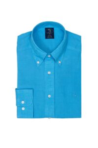 חולצה אלגנטית לגבר בצבע כחול רויאל צוארון כפתורים 100% פשתן ללא גיהוץ