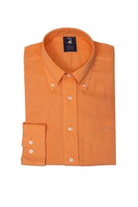 חולצה אלגנטית לגבר בצבע כתום צוארון כפתורים 100% פשתן ללא גיהוץ