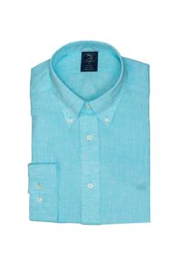 חולצה אלגנטית לגבר בצבע טורקיז צוארון כפתורים 100% פשתן ללא גיהוץ