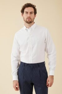 חולצת אוקספורד לגבר בצבע לבן XSF עם כיס בצבע לבן ללא גיהוץ גזרה צרה במיוחד