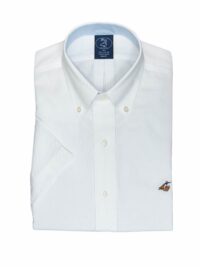 חולצה אלגנטית לגבר עם צוארון כפתורים ולוגו פורור צבעוני צוארון פנימי תכלת שרוול קצר ללא גיהוץ 100% כותנה