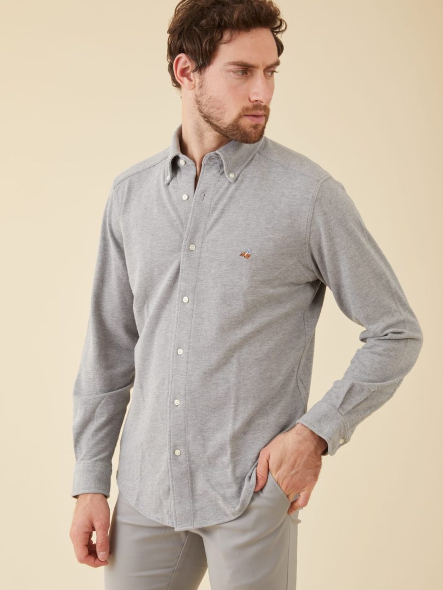 חולצת פולו בצבע אפור בהיר שרוול ארוך פורור3