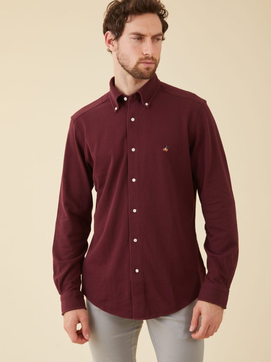 חולצת פולו בצבע בורדו שרוול ארוך פורור7