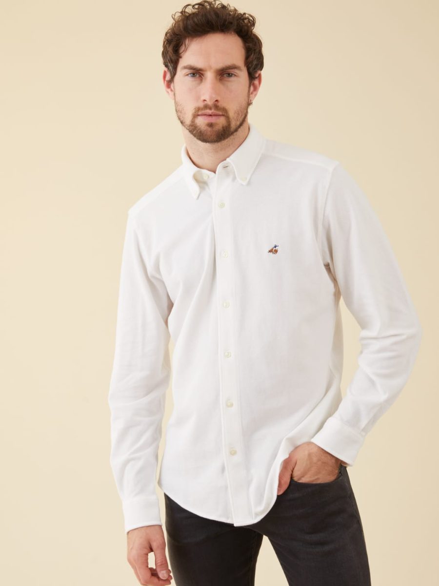 חולצת פולו בצבע לבן שרוול ארוך פורור4