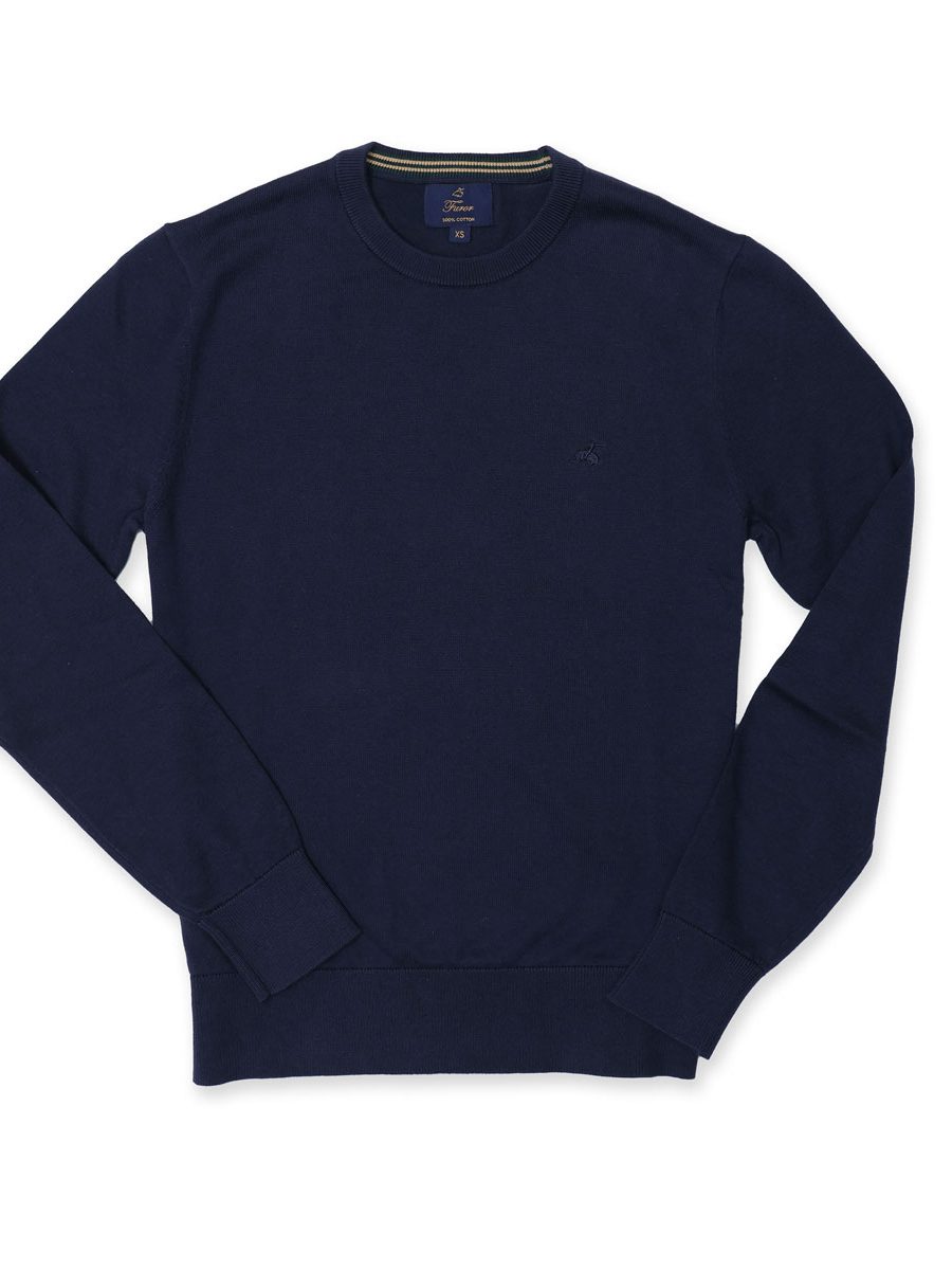 סריג-כחול-חלק-צוארון-עגול