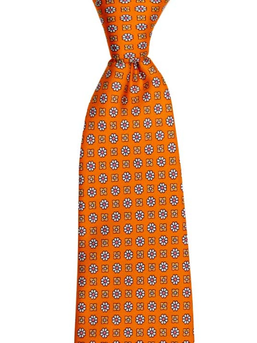 עניבה-כתומה-עם-פרחים